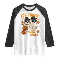 Funny Ghost Raglan Shirt It's Tricky Tricky Tricky 90s Nostalgia Halloween Costume - Wonder Print Shop