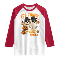 Funny Ghost Raglan Shirt It's Tricky Tricky Tricky 90s Nostalgia Halloween Costume - Wonder Print Shop