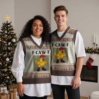 F Caw F Screaming Chicken V-Neck Knit Sweater Vest Metal Heavy Punk Rock Music - Wonder Print Shop