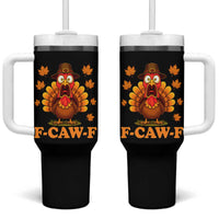 F-Caw-F Funny Turkey Tumbler With Handle Happy Thanksgiving Day Autumn Family Dinner - Wonder Print Shop