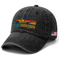 Marine 250th Anniversary Washed Cotton Baseball Cap Patriotic Military Gift for Veterans
