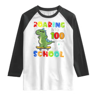 100 Days Of School Dinosaur Raglan Shirt Trex Dino Skateboard Skateboarding Boys Roaring Into 100th Day
