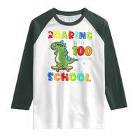 100 Days Of School Dinosaur Raglan Shirt Trex Dino Skateboard Skateboarding Boys Roaring Into 100th Day