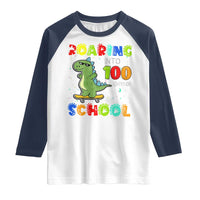 100 Days Of School Dinosaur Raglan Shirt Trex Dino Skateboard Skateboarding Boys Roaring Into 100th Day