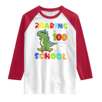 100 Days Of School Dinosaur Raglan Shirt Trex Dino Skateboard Skateboarding Boys Roaring Into 100th Day