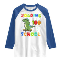 100 Days Of School Dinosaur Raglan Shirt Trex Dino Skateboard Skateboarding Boys Roaring Into 100th Day