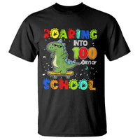 100 Days Of School Dinosaur T Shirt Trex Dino Skateboard Skateboarding Boys Roaring Into 100th Day - Wonder Print Shop
