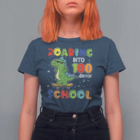 100 Days Of School Dinosaur T Shirt For Women Trex Dino Skateboard Skateboarding Boys Roaring Into 100th Day - Wonder Print Shop