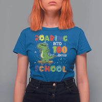 100 Days Of School Dinosaur T Shirt For Women Trex Dino Skateboard Skateboarding Boys Roaring Into 100th Day - Wonder Print Shop