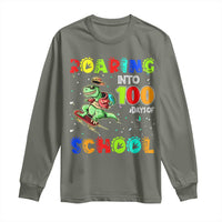 Funny Dinosaur Trex Roaring Into 100 Days Of School Long Sleeve Shirt