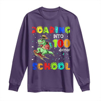 Funny Dinosaur Trex Roaring Into 100 Days Of School Long Sleeve Shirt