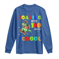 Funny Dinosaur Trex Roaring Into 100 Days Of School Long Sleeve Shirt
