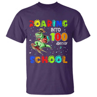 Funny Dinosaur Trex Roaring Into 100 Days Of School T Shirt - Wonder Print Shop