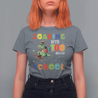Funny Dinosaur Trex Roaring Into 100 Days Of School T Shirt For Women - Wonder Print Shop
