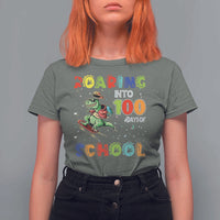 Funny Dinosaur Trex Roaring Into 100 Days Of School T Shirt For Women - Wonder Print Shop