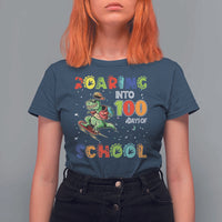 Funny Dinosaur Trex Roaring Into 100 Days Of School T Shirt For Women - Wonder Print Shop