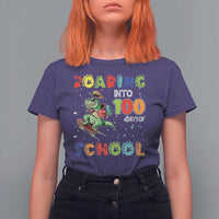 Funny Dinosaur Trex Roaring Into 100 Days Of School T Shirt For Women - Wonder Print Shop