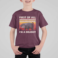 Moo Deng T Shirt For Kid First Of All I'm A Delight Sarcastic Angry Pygmy Hippo