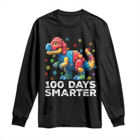 Dinosaur 100 Days Smarter Long Sleeve Shirt Building Bricks Dinosaur 100th Day Kids