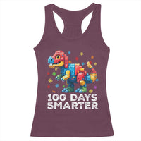 Dinosaur 100 Days Smarter Racerback Tank Top Building Bricks Dinosaur 100th Day Kids