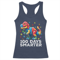 Dinosaur 100 Days Smarter Racerback Tank Top Building Bricks Dinosaur 100th Day Kids