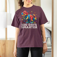 Dinosaur 100 Days Smarter T Shirt For Women Building Bricks Dinosaur 100th Day Kids