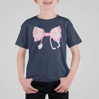 Pink Coquette Nurse T Shirt For Kid Toile de Jouy Stethoscope Bow - Wonder Print Shop