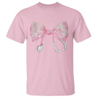 Pink Coquette Nurse T Shirt Toile de Jouy Stethoscope Bow - Wonder Print Shop
