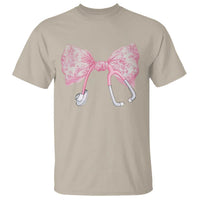 Pink Coquette Nurse T Shirt Toile de Jouy Stethoscope Bow - Wonder Print Shop