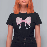 Pink Coquette Nurse T Shirt For Women Toile de Jouy Stethoscope Bow - Wonder Print Shop