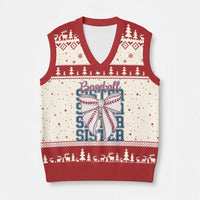 Baseball Sister V-Neck Knit Sweater Vest Coquette Bow Biggest Fan Sport Lovers Girl