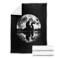 Funny Bigfoot Loch Ness Monster Throw Blanket Retro Sasquatch Nessie Funny Cryptid Moon