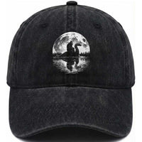 Funny Bigfoot Loch Ness Monster Washed Cotton Baseball Cap Retro Sasquatch Nessie Funny Cryptid Moon