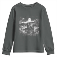 Bigfoot Loch Ness Monster Youth Sweatshirt Funny Retro Sasquatch Nessie Funny Cryptid Vintage Graphic