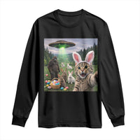 Funny Easter Day Long Sleeve Shirt Cat Selfie With Bunny Bigfoot UFO Bunny Egg