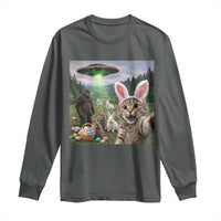 Funny Easter Day Long Sleeve Shirt Cat Selfie With Bunny Bigfoot UFO Bunny Egg