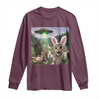 Funny Easter Day Long Sleeve Shirt Cat Selfie With Bunny Bigfoot UFO Bunny Egg