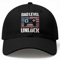 Funny New Dad Baseball Cap First Fathers Day Dad Level Unlocked Gaming Gamer