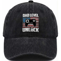 Funny New Dad Washed Cotton Baseball Cap First Fathers Day Dad Level Unlocked Gaming Gamer