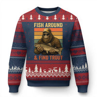 Fish Around And Find Trout Ugly Christmas Sweater Funny Fishermen Fishing Retro Bigfoot Sasquatch Fish