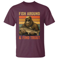 Fish Around And Find Trout T Shirt Funny Fishermen Fishing Retro Bigfoot Sasquatch Fish