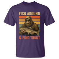 Fish Around And Find Trout T Shirt Funny Fishermen Fishing Retro Bigfoot Sasquatch Fish