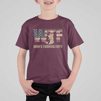 50th Birthday T Shirt For Kid Funny WTF Whos Turning Fifty Vintage Fishing 50 Year Old Gift