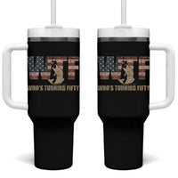 50th Birthday Tumbler With Handle Funny WTF Whos Turning Fifty Vintage Fishing 50 Year Old Gift