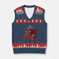 Funny Western Country Crawfish Lover Graphic V-Neck Knit Sweater Vest American Flag Cowboy Lobster Patriotic Cajun Season
