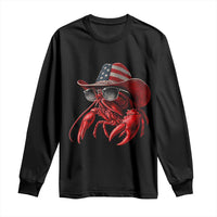 Funny Western Country Crawfish Lover Graphic Long Sleeve Shirt American Flag Cowboy Lobster Patriotic Cajun Season