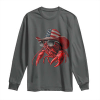 Funny Western Country Crawfish Lover Graphic Long Sleeve Shirt American Flag Cowboy Lobster Patriotic Cajun Season