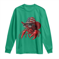 Funny Western Country Crawfish Lover Graphic Long Sleeve Shirt American Flag Cowboy Lobster Patriotic Cajun Season