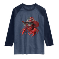 Funny Western Country Crawfish Lover Graphic Raglan Shirt American Flag Cowboy Lobster Patriotic Cajun Season