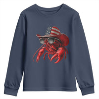 Funny Western Country Crawfish Lover Graphic Youth Sweatshirt American Flag Cowboy Lobster Patriotic Cajun Season